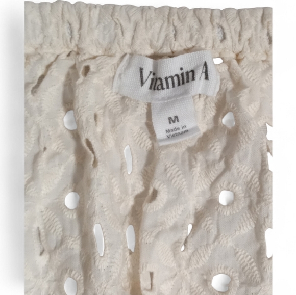 Vitamin A Eyelet Tie Shoulder Swim Coverup White Mini Beach Dress Sz M - Picture 3 of 8